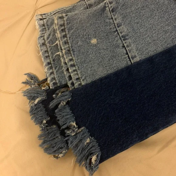 Blue Patchwork two tone denim asymmetric splice jeans Size 2 - Picture 10 of 12